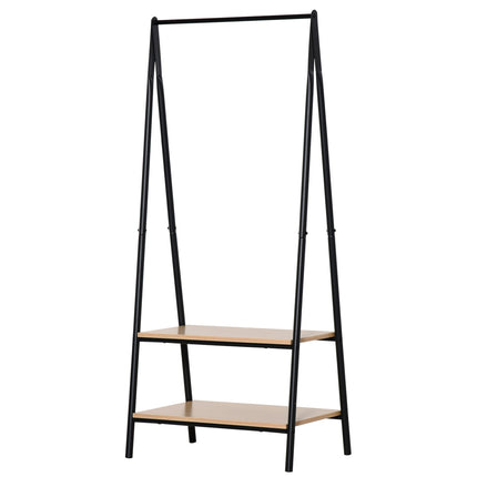Clothes rack with shoe storage, metal & wood, black/natural