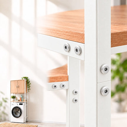 Washing Machine Cabinet with 2 Compartments, 170 cm, Light Wood/White