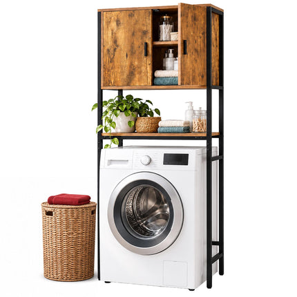 Washing Machine Cabinet with 2 Compartments, 170 cm, Rustic Brown/Black