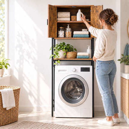 Washing Machine Cabinet with 2 Compartments, 170 cm, Rustic Brown/Black