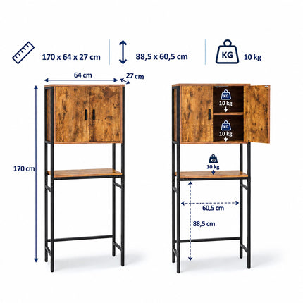Washing Machine Cabinet with 2 Compartments, 170 cm, Rustic Brown/Black