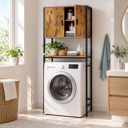 Washing Machine Cabinet with 2 Compartments, 170 cm, Rustic Brown/Black