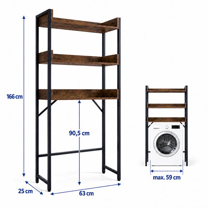 Washing Machine Shelf 166 cm with 3 Shelves, Black, Rustic Brown