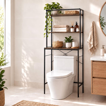 Washing Machine Shelf with 3 Shelves, 161 x 66 x 40 cm, Black, Rustic Brown