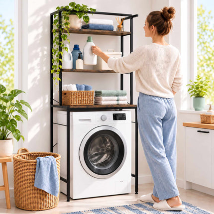 Washing Machine Shelf with 3 Shelves, 161 x 66 x 40 cm, Black, Rustic Brown