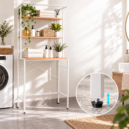 Washing Machine Shelf with 3 Shelves, 161 x 66 x 40 cm, White, Natural Wood Tone