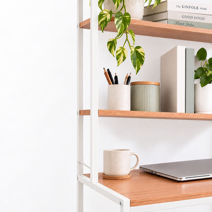 Washing Machine Shelf with 3 Shelves, 161 x 66 x 40 cm, White, Natural Wood Tone