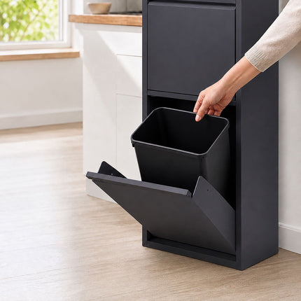 Waste Separation Bin 3 x 18 l with Tilt Function, Anthracite, Wall-Mountable