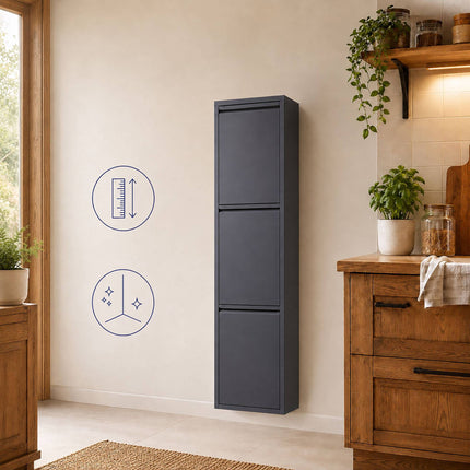 Waste Separation Bin 3 x 18 l with Tilt Function, Anthracite, Wall-Mountable