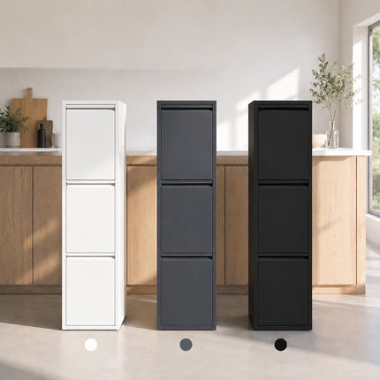 Waste Separation Bin 3 x 18 l with Tilt Function, Black, Wall-Mountable