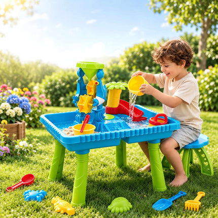 Water Play Table with Stool and 37-Piece Accessory Set, 2 Compartments