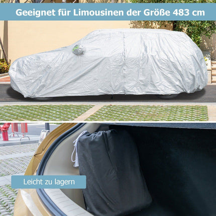 Husă auto impermeabilă cu ușă cu fermoar, 483x191x153 cm, argintiu