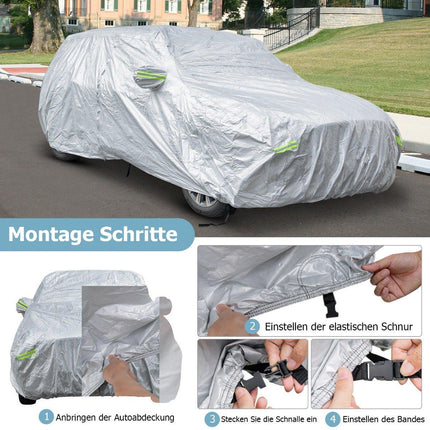 Husă auto impermeabilă cu ușă cu fermoar, 483x191x153 cm, argintiu