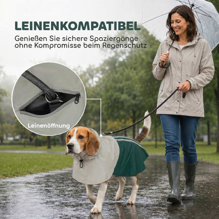 Pelerina de ploaie impermeabilă pentru câini cu dungi reflectorizante, verde