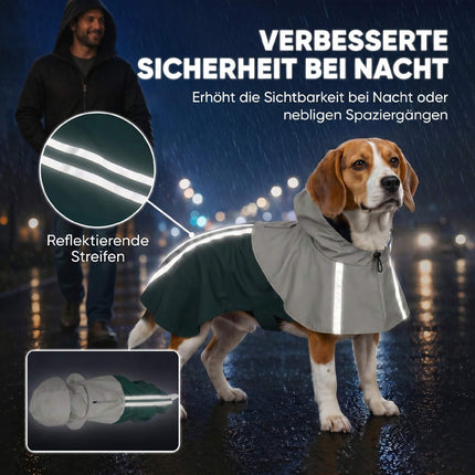Pelerina de ploaie impermeabilă pentru câini cu dungi reflectorizante, verde