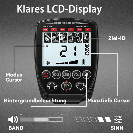 Detector de metale pliabil, impermeabil, cu LCD și căști