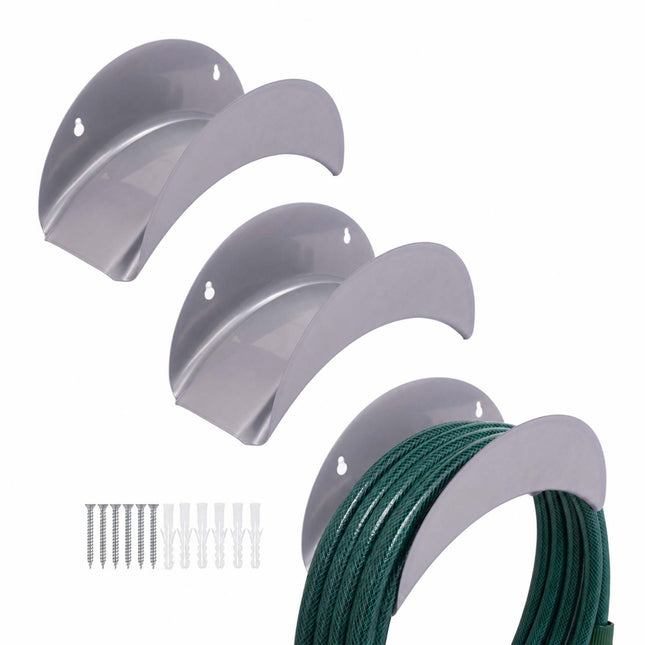 Set suporturi pentru furtun de fier rezistente la intemperii, pachet de 3, argintiu