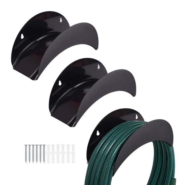 Suporturi pentru furtunuri de fier rezistente la intemperii, set de 3, negre