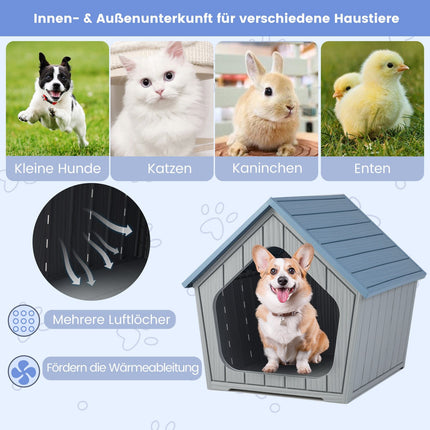 Căsuță pentru pisici din plastic rezistentă la intemperii, cu ventilație și acoperiș înclinat