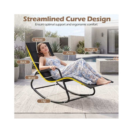 Weatherproof Rocking Garden Lounger, Breathable Fabric, 143 x 57 x 86 cm, Black
