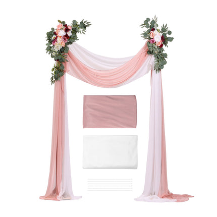 Wedding Arch Flowers with Drapes, Pink Silk 4-Piece Set