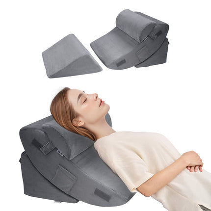 Wedge Pillow, 4-Piece Adjustable Orthopedic Set, Dark Gray