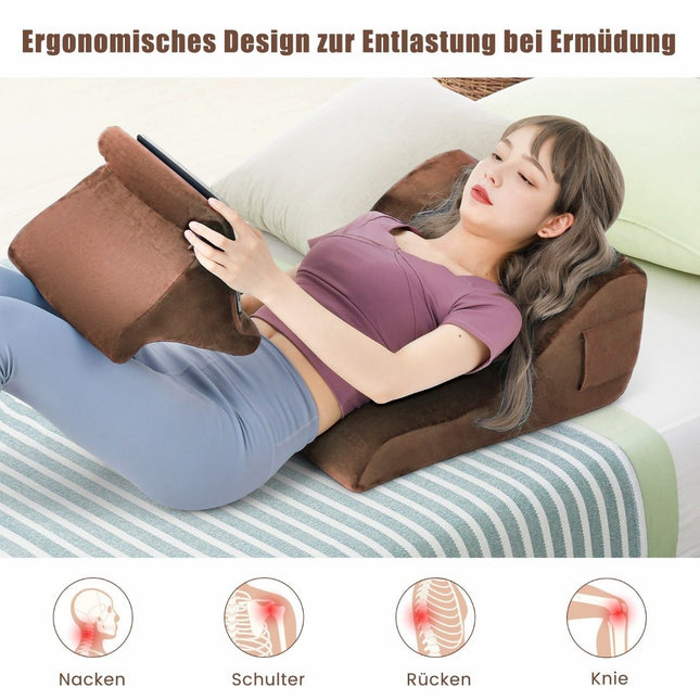 Set de perne pene perna spate ergonomica cu buzunare laterale si husa lavabila perna suport pentru gat 47,5 x 23,5 x 54 cm maro