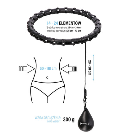 Hula Hoop ponderat cu suport pentru talie, negru/roșu