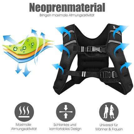 Vestă de antrenament cu greutăți, 9 kg, reglabilă, curele reflectorizante