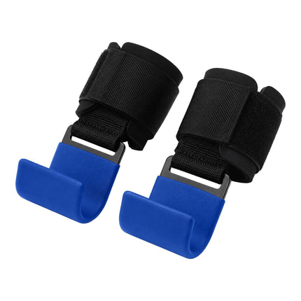 Weightlifting Wrist Hooks Set of 2, Neoprene Padding, Black/Blue, 150 kg