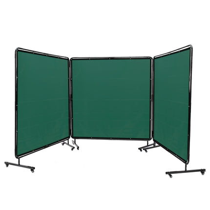 Welding Screen with Frame, Flame-Resistant 3-Panel 6x6 ft, Green