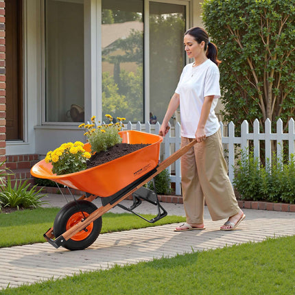 Wheelbarrow Cart, 6 Cu Ft, 330 lb, 16 in Solid Wheel
