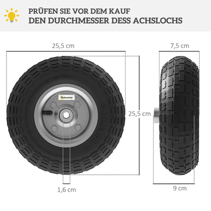 Set de 4 roți pentru roabă, cauciuc solid, 80 kg, Ø255 mm