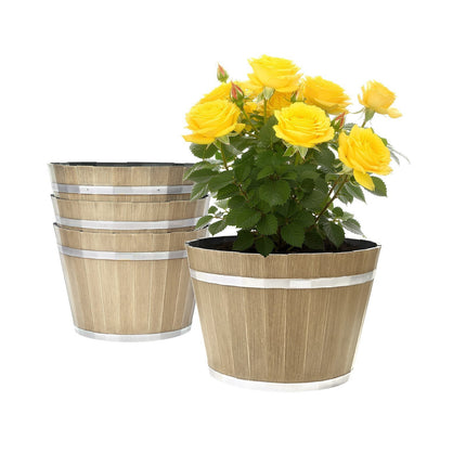 Whiskey Barrel Planters, 4 Pack 300mm Plastic With Drainage