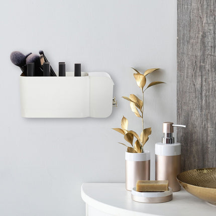 Organizator de produse cosmetice de baie cu adeziv alb, 4 compartimente