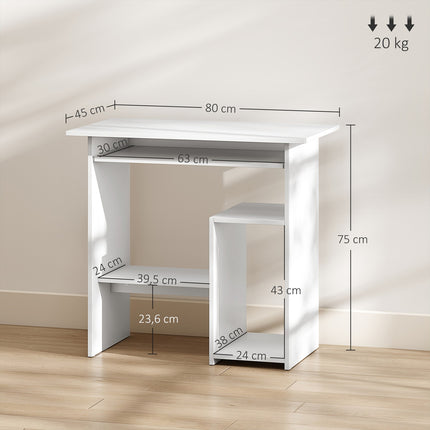 Birou alb pentru computer, PAL, 80 x 45 x 75 cm