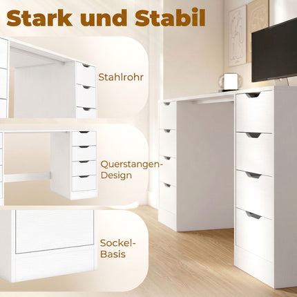 Birou alb cu 8 sertare, 140 cm – Spațiu de depozitare modern pentru birou