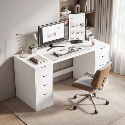 Birou alb cu 8 sertare, 140 cm – Spațiu de depozitare modern pentru birou