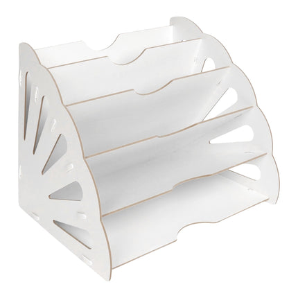 Organizator de birou din MDF alb cu 5 sloturi unghiulare