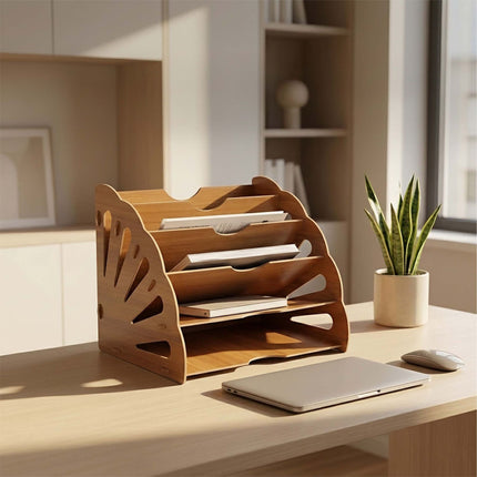 Organizator de birou din MDF alb cu 5 sloturi unghiulare