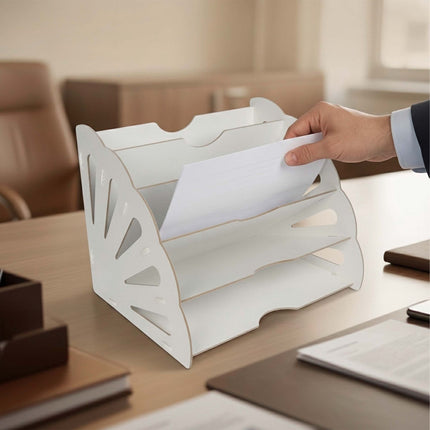 Organizator de birou din MDF alb cu 5 sloturi unghiulare