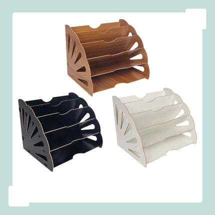 Organizator de birou din MDF alb cu 5 sloturi unghiulare