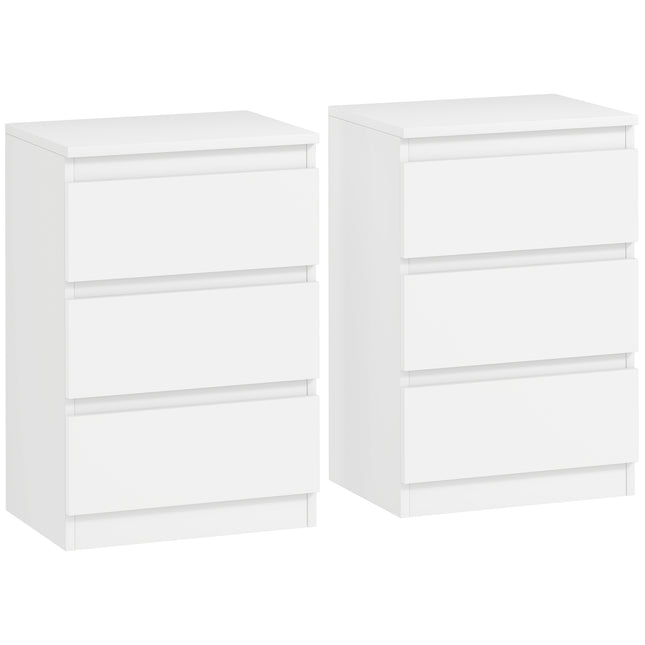 Set de 2 noptiere din MDF alb cu 3 sertare