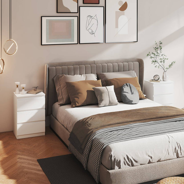 Set de 2 noptiere din MDF alb cu 3 sertare