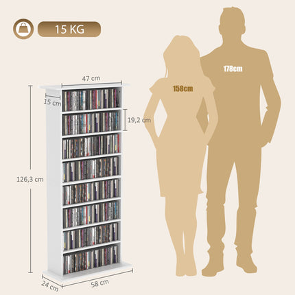 Dulap media alb, 8 rafturi, reglabil, capacitate 360 ​​CD-uri