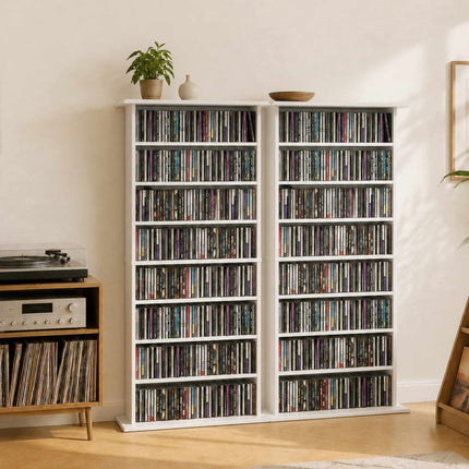 Dulap media alb, 8 rafturi, reglabil, capacitate 360 ​​CD-uri
