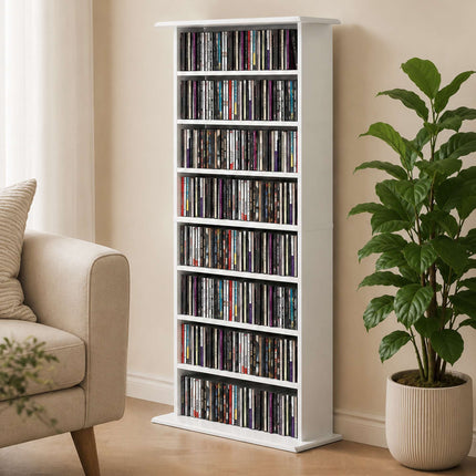 Dulap media alb, 8 rafturi, reglabil, capacitate 360 ​​CD-uri