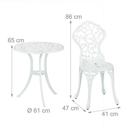 Set Bistro din Metal Alb – Masă și 2 Scaune, Model Frunze