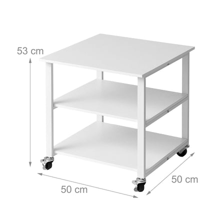 Suport alb pentru imprimantă cu roți – 3 niveluri, pentru sub birou