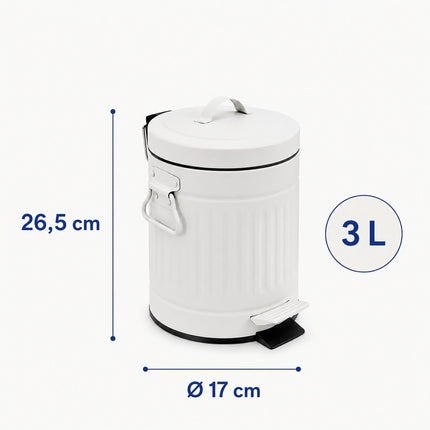 Coș de gunoi retro alb, 3 l, cu pedală și capac cu închidere silențioasă